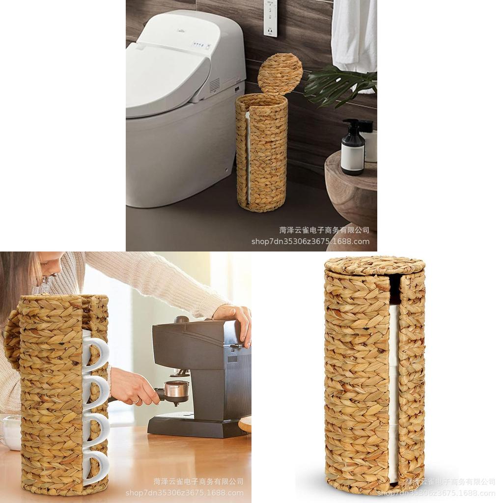 Cesta de Almacenamiento de Papel Higiénico Tejida con Tapa para Organización del Baño