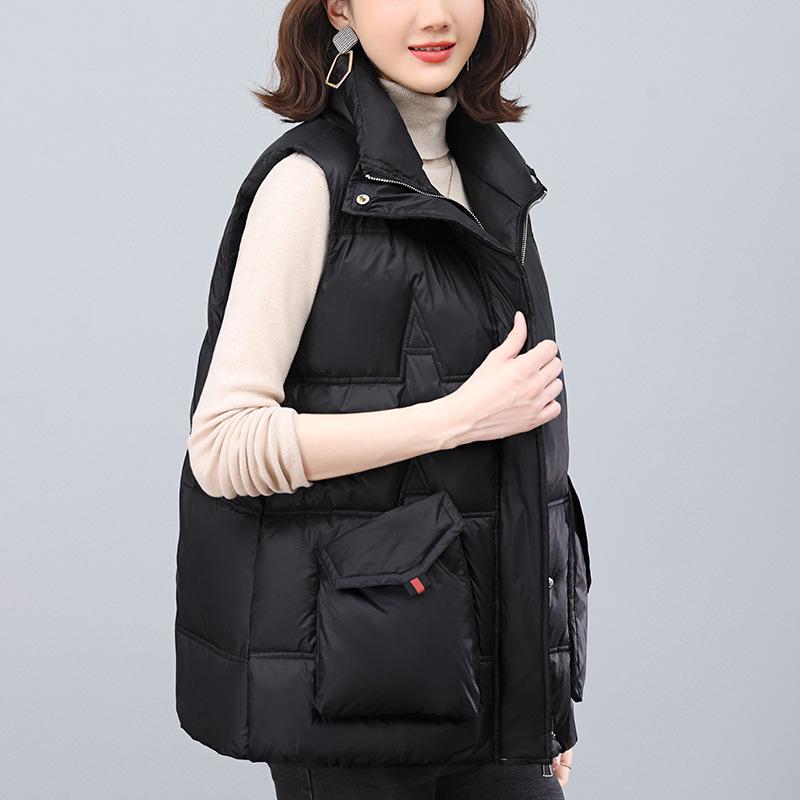 Women's Lightweight Down Vest - 2024 Autumn/Winter Fashion Stand Collar, Short Outerwear for Moms