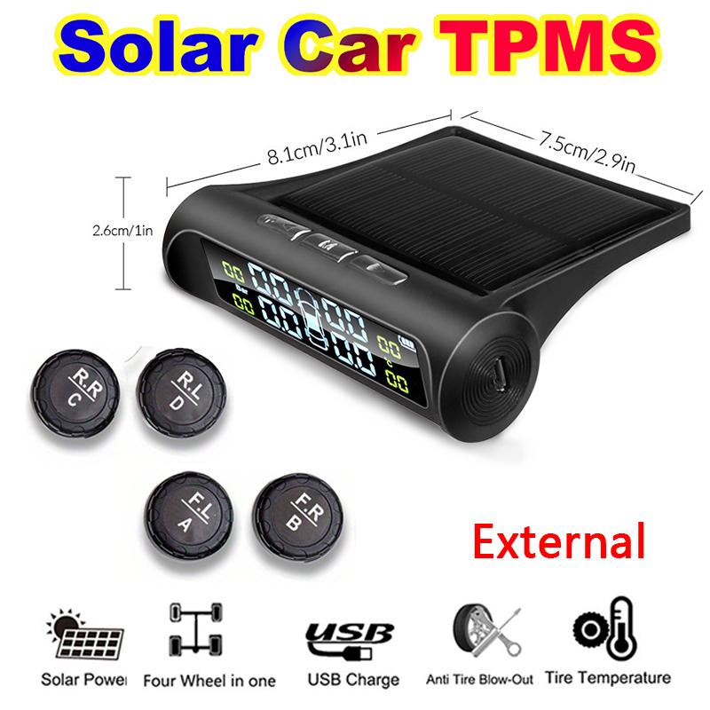 

Gmai Solar Power TPMS Car Tire Pressure Alarm Monitor System Auto Security Alarm Systems Tyre Pressure Temperature Warning External Sensor