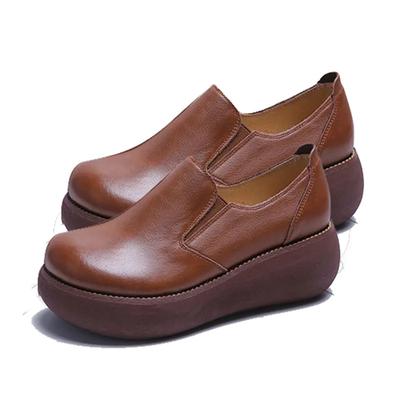 2025 Scarpe Zeppe in pelle mocassino punta rotonda plateau Décolleté slip on Tempo libero festa ufficio lady scarpe casual
