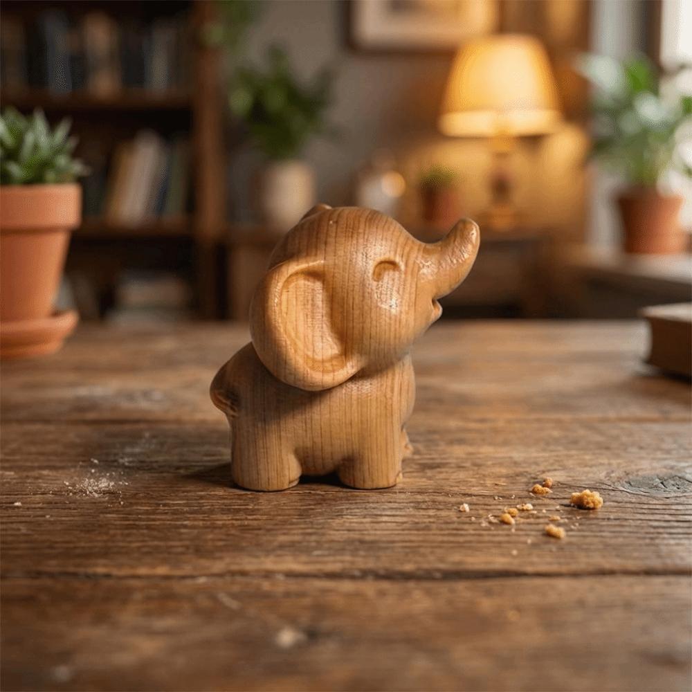 Intricately Carved Hand-Carved Elephant Mini Cute Elephant Figurines Decorative Solid Wood Wooden Elephant Statues
