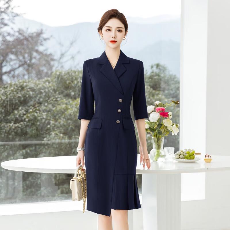 

Women s Navy Blue Mid-Sleeve Professional Commuter Dress 3XL