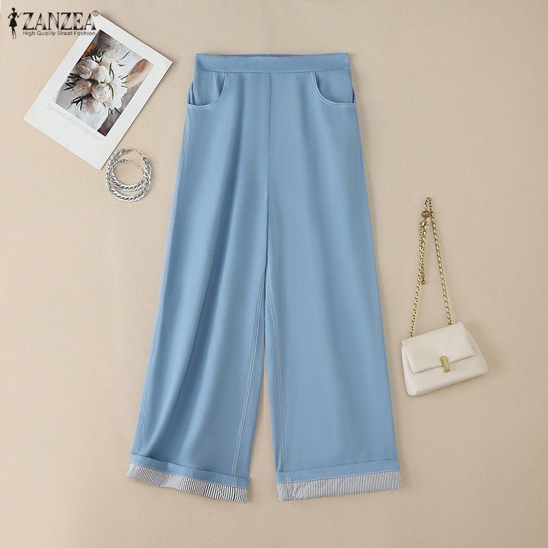 ZANZEA Damskie luźne spodnie z szerokimi nogawkami w jednolitym kolorze