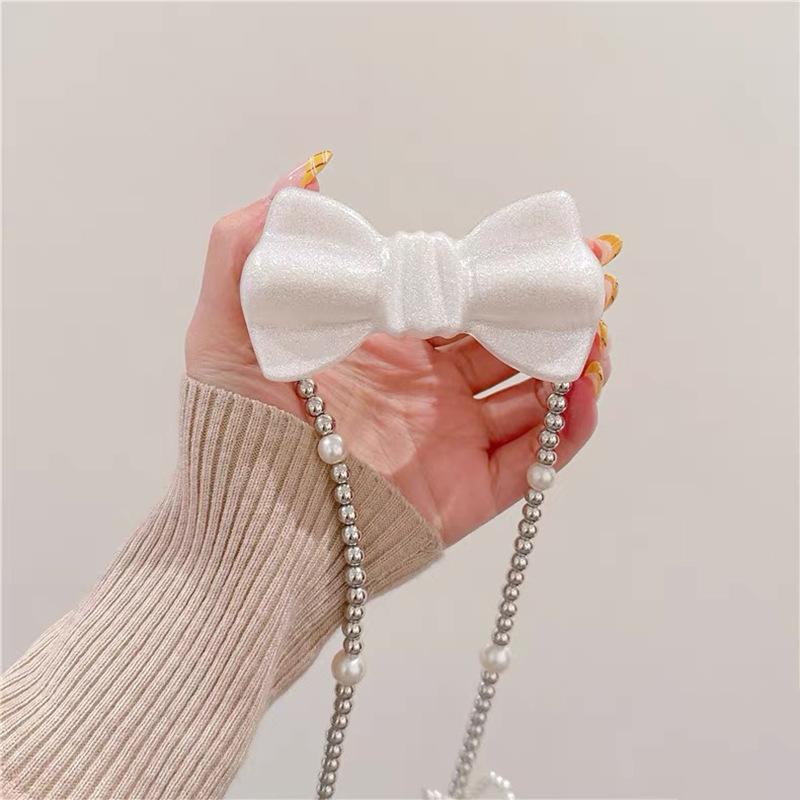 3D Glitter Bow Back Clip Phone Case for IPhone 16 Pro Crossbody Chain Strap for Apple 15 Diamond X