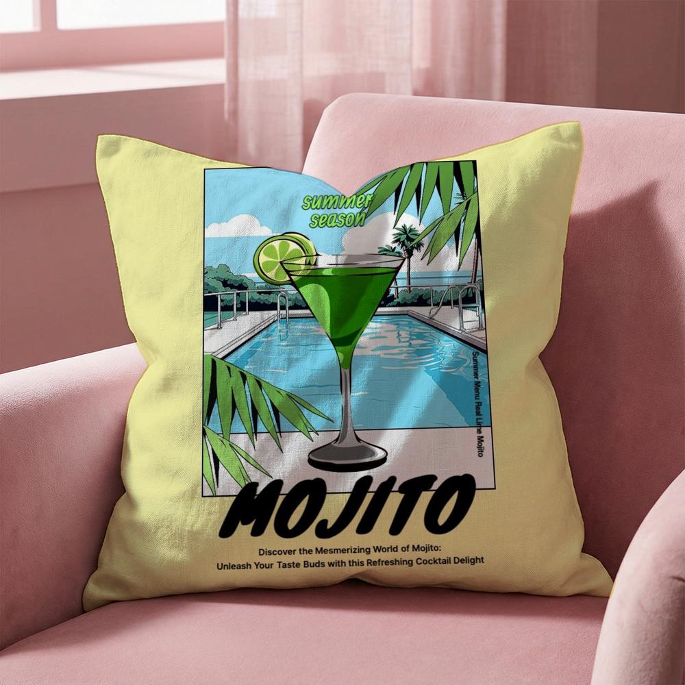 Classic Art Mojito Cocktail Cushion Cover Multi-Scene Pillow Cover for Home & Car - Reversible, Soft & Durable for Daily Use