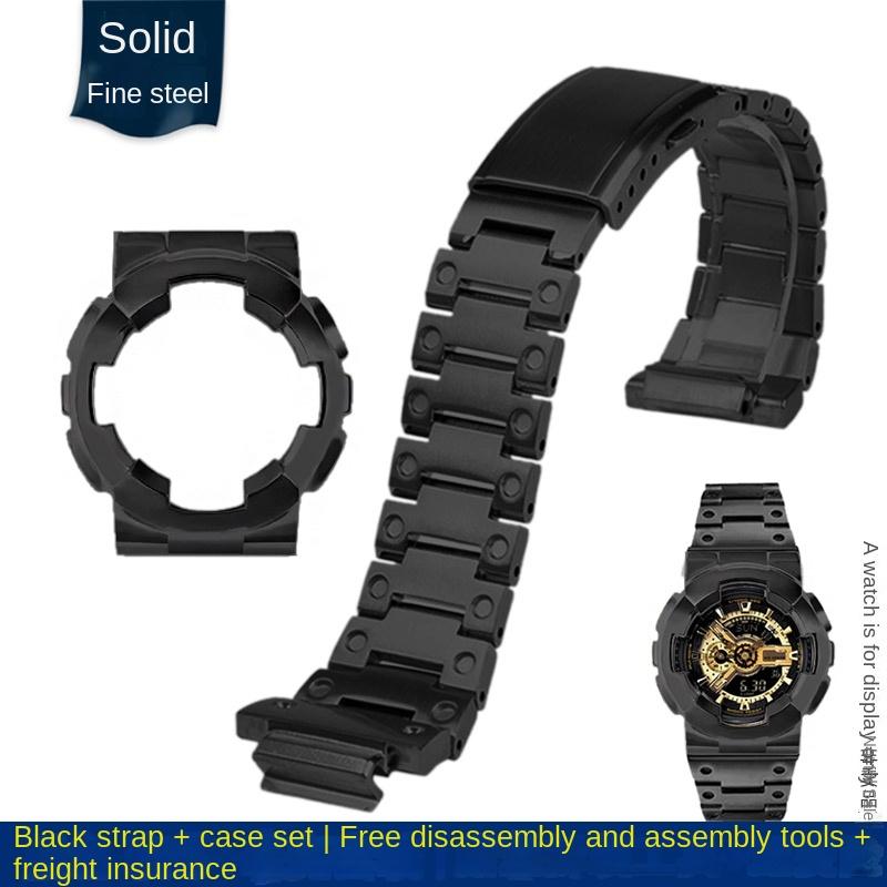 Modified Golden Case Bezel metal Watchband Set For Casio G-SHOCK Black Samurai GA-110GB GA100 GA120 Stainless steel Watch strap