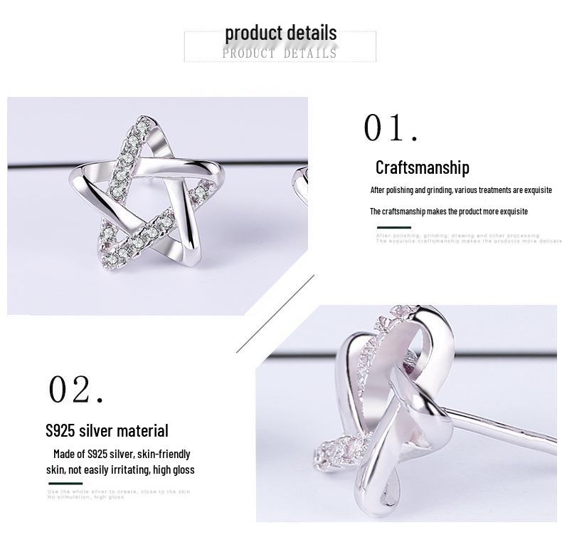 S925 Silver Star Stud Earrings for Women - Simple Korean Style Christmas Gift