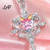 Key Pendant Necklace for Women Magic Necklace Pink Cubic Zirconia Heart Sparkling Rhinestone Sweet Fairy Jewelry Girls Versatile Alloy Chain