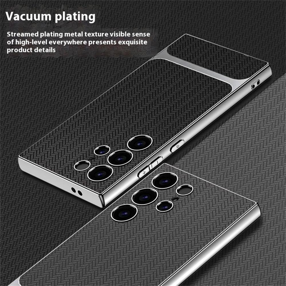 For Samsung Galaxy S24 Ultra Case Woven Pattern Electroplating TPU+PC+PU Phone Back Cover