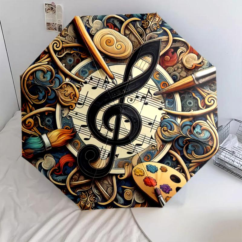 1PC Musical notes Umbrella Portable Folding Umbrella Iron Frame Hole Bone Structure Outdoor Home Umbrella A1