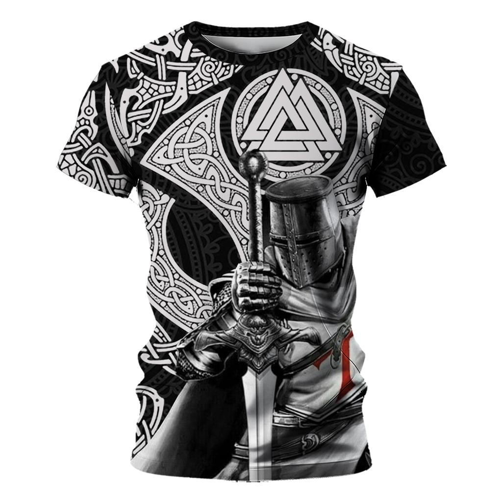 Tričko s krátkým rukávem pro muže Tričko Pánské Letní Pánská trička Muž Léto 2024 Tmavý rytíř Cross Sleeve Tričko Oversized Graphic