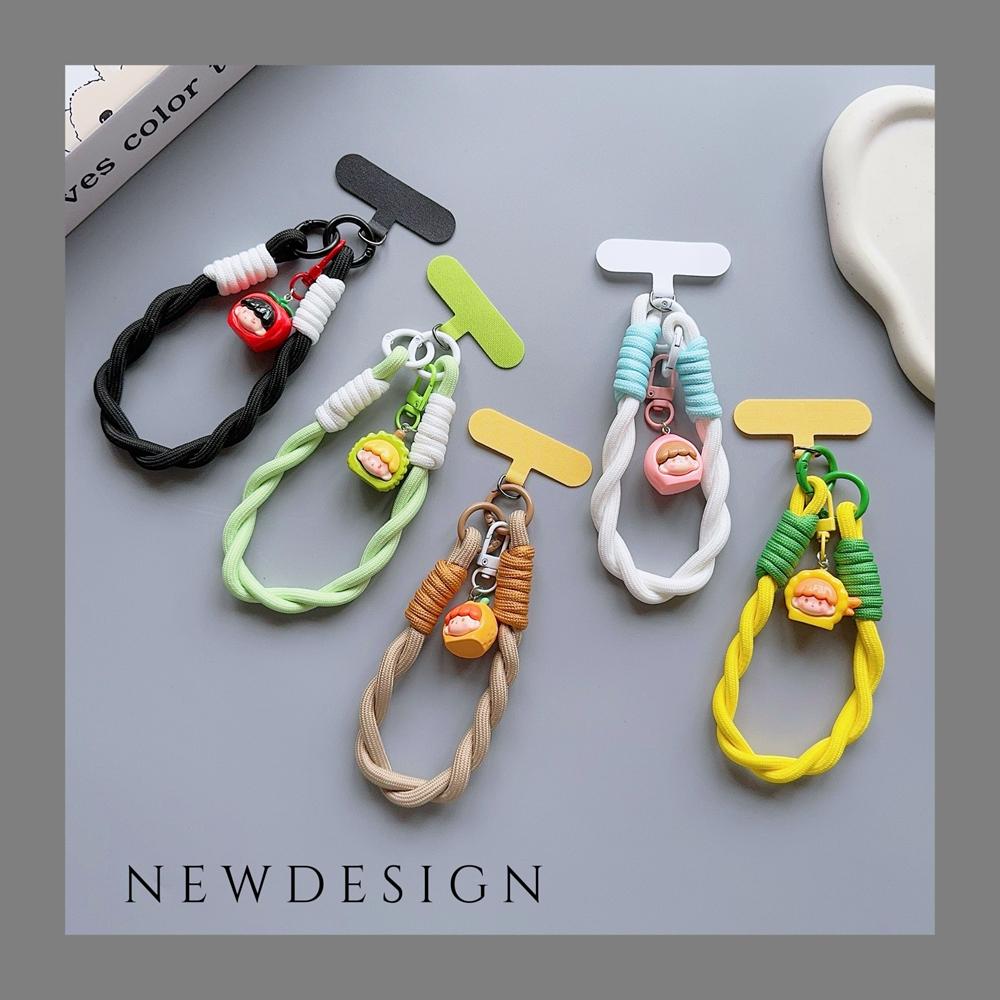 Neues universelles geflochtenes Handy-Lanyard-Riemen 3D-Cartoon-Hängekette Ringkordel mit Aufnäher Armband Handy Abnehmbar