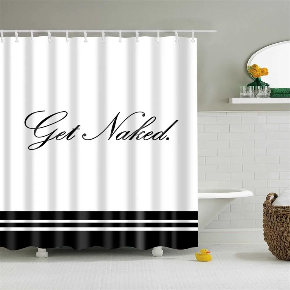 Wooden Door Shower Curtains Bathroom Curtain Stripes Letters Printed Waterproof Bath Screen Curtain for Home Decor with Hooks