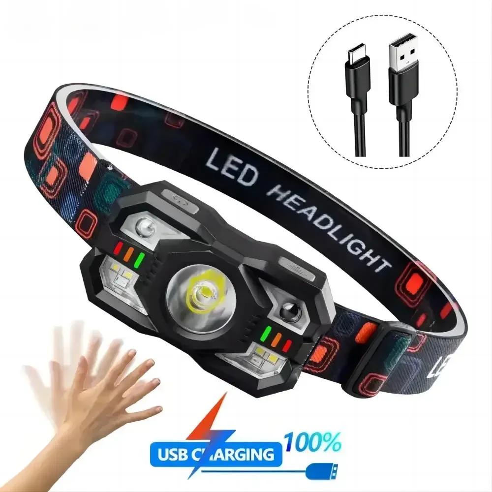 KDULIT Portable LED Headlamp USB Rechargeable Light with Built In Battery Waterproof Fishing Head Torch Outdoor Camping Lantern