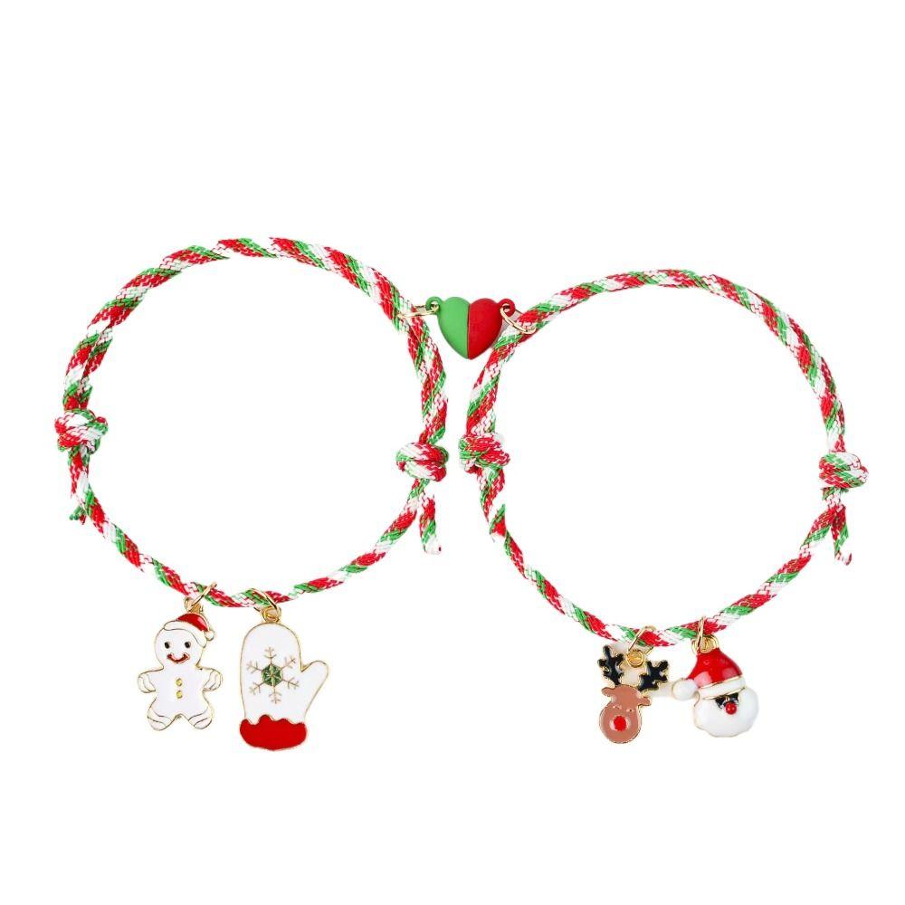 2pcs/set Christmas Tree Merry Christmas Bracelet Mistletoe Couple Xmas Bracelet  Christmas Gift