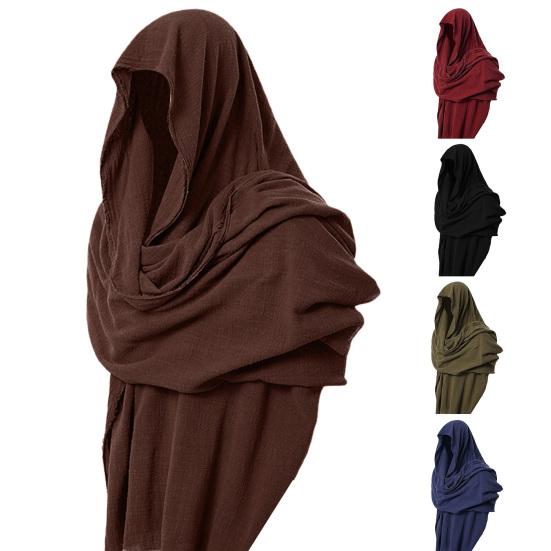 Men Scarf Vintage Soft Fabric Comfortable Breathable Solid Color Keep Warm Spring Male Hood Cloak Medieval Costume for Banquet