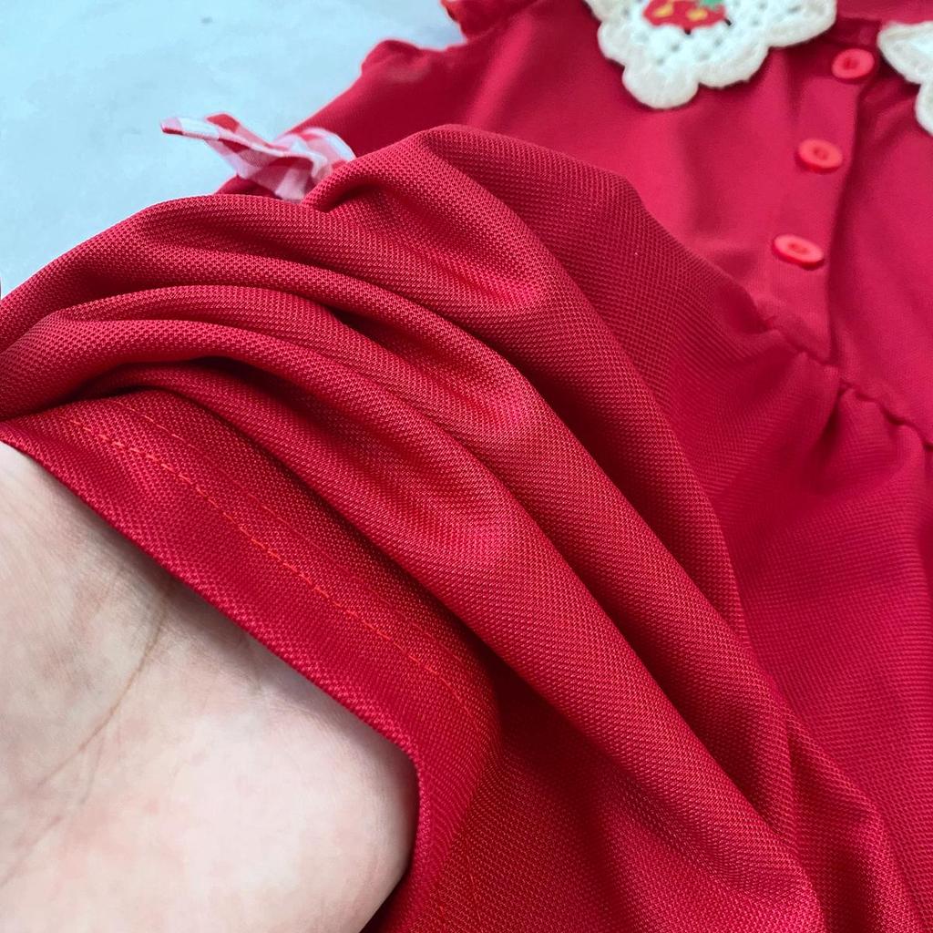 Red Strawberry Princess Dress with Flutter Sleeves for European and American Girls