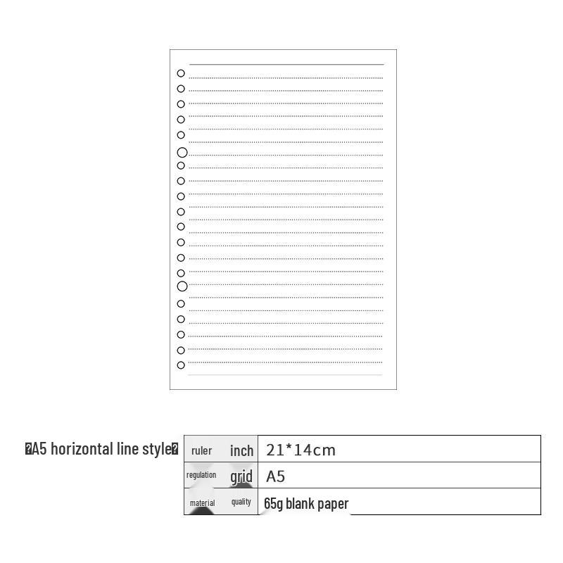 A6 6-Hole Notebook Refill: Blank, Grid, Lined Pages for Student Diaries