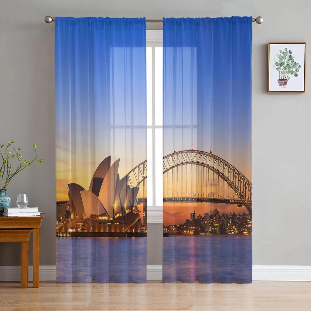 Sydney Dusk Bridge Sea Tulle Curtains for Bedroom Hall Living Room Decor Chiffon Curtain for Balcony Kitchen Home Drapes