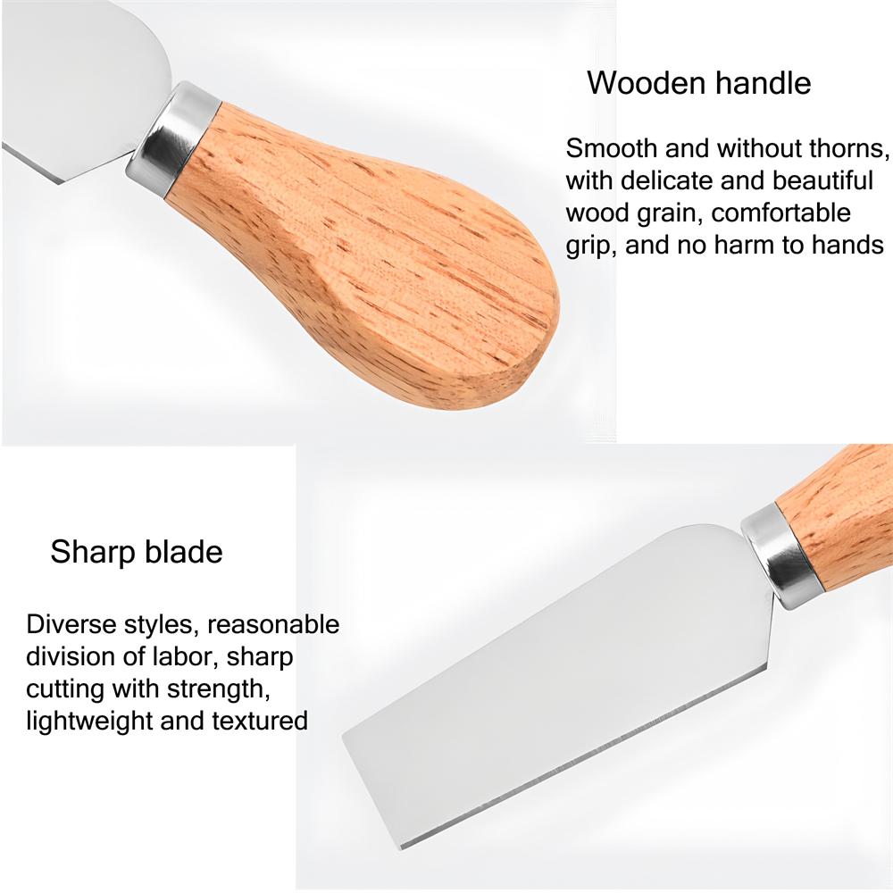 6PCS, Kitchen Cheese Knives Wood Handle Cheese Slicer Cutter Cake Knife Western Food Knife Kitchen Gadgets Knife Baking Tools
