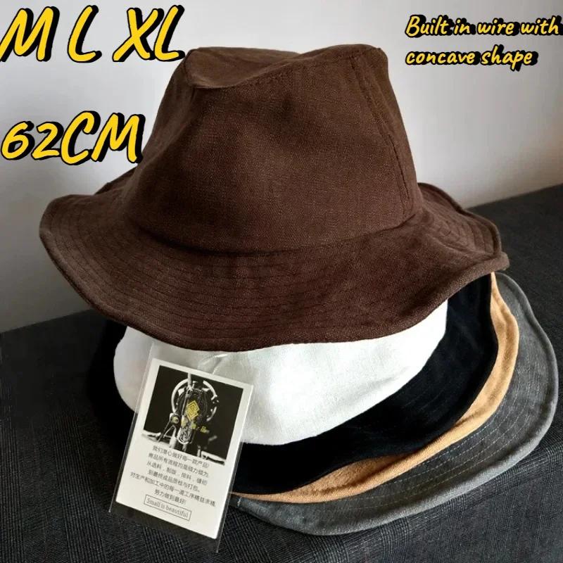 Freedom Outdoors Men's Coffee New Japanese Designer Big Head 62Cm Bucket Hats Wide Brim Sunscreen Sun Hat High Quality Breathable Panama Party Show Cap 60-62Cm