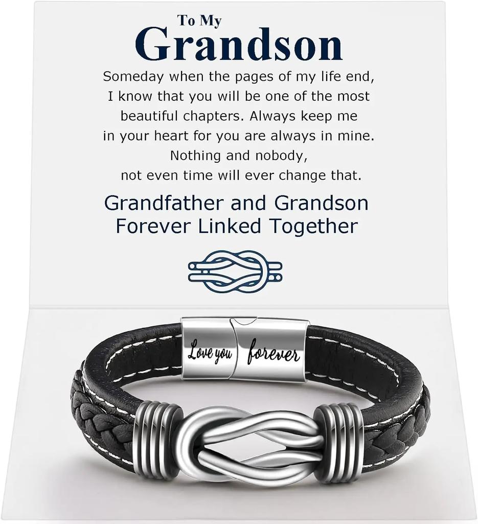 Bracelet en Cuir Nœud Infini pour Homme Anniversaire Noël Anniversaire Hommes Liés Ensemble pour Toujours Bracelet Manchette Tressé pour Fils