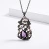 Flower Sweater Chain Personality Pendant Two-Tone Jewelry Women'S Necklace Black Gold Jewelry Purple Gemstones Elegant Purple