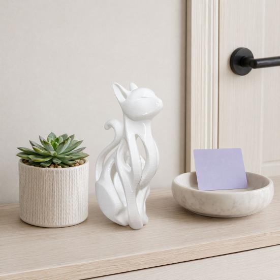 DYS 3D Printed Hollow Cat Figurine, Modern Black White Kitten Statue, Artistic Animal Sculpture Desk Decoration, Gift for Lovers