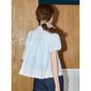 Coolhut Pleated Lace Patchwork Striped Hollow Puff Sleeve Short-Sleeved Shirt with a Youthful and Elegant Look for Women in Summer 2025