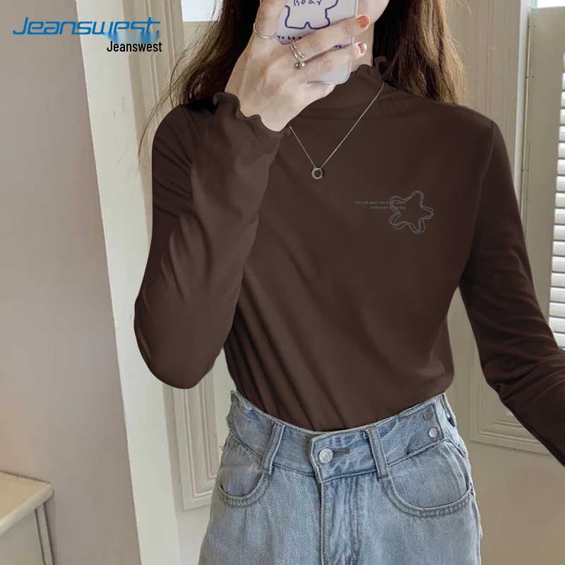 

Jeanswest Women s Ruffle Trim Mock Neck Fleece Long Sleeve Tee S