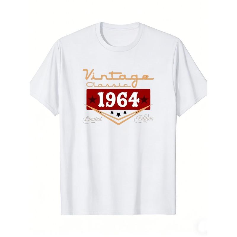 

Men S 1964 Vintage Limited Edition Graphic Tee, Retro Casual Short Sleeve Round Neck Summer Shirt Regular Fit Everyday Wear Classic Style S белый
