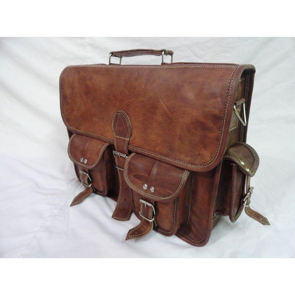 Goat Leather Briefcase Messenger Bag 15 In Laptop Satchel Office Shoulder Bags