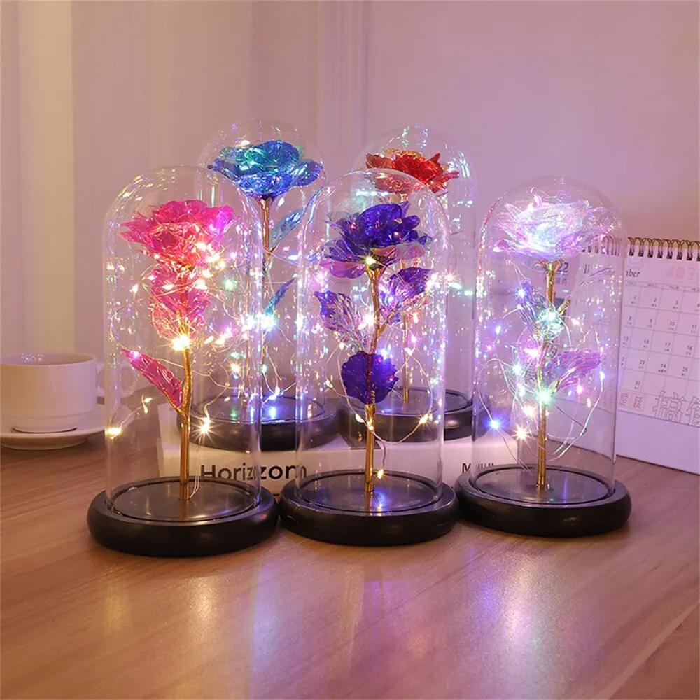 Eternal Rose LED Light Foil Flower In Glass Cover Mothers Day Wedding Favors Bridesmaid Valentines Day Gift for Girlfriend Gift