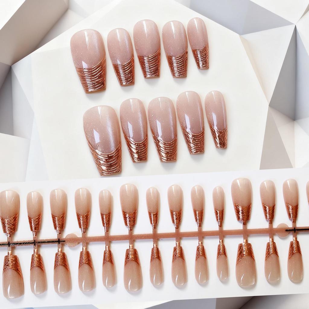 Nude Gold Foil Reversible Paris Wearable Nails - High-End Spicy Girl Style Nail Art Stickers