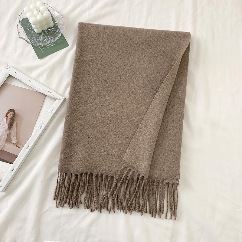 New Autumn and Winter Wool Scarf for Women Versatile Solid Color Scarf  Thickened Warm Shawl  Simple Tassel Red Scarf