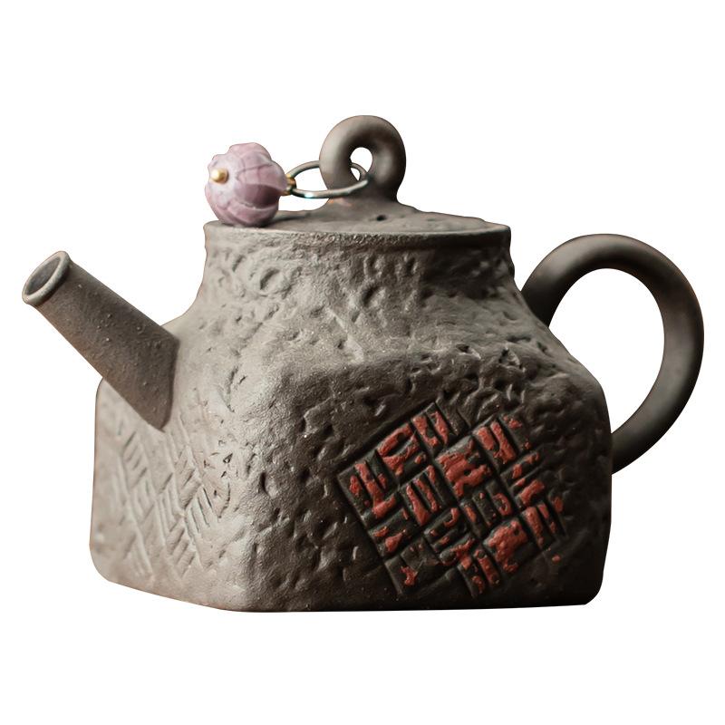 Retro Handheld Teapot Coarse Pottery Square Pot Household Tea Brewer Ball Hole Filter Kung Fu Tea Set Single Pot