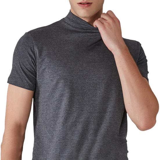

Men Half High Collar Slim Fit T-shirt Summer Casual Short Sleeve Solid Color Elastic Thin Pullover Tee Shirt 3XL темно-сірий