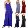 Women V-neck Sleeveless Sling Dress Solid Color Side Pockets Loose Fit Thin Maxi Dress Thin Holiday Long Dress Streetwear