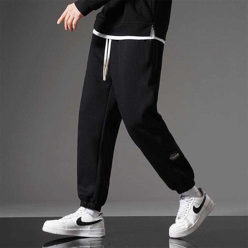 Men's Versatile Solid Color Casual Pants for Autumn and Winter Breathable Plus Velvet Thickened Sports Fashion Nine-point Outdoor Loose Trousers