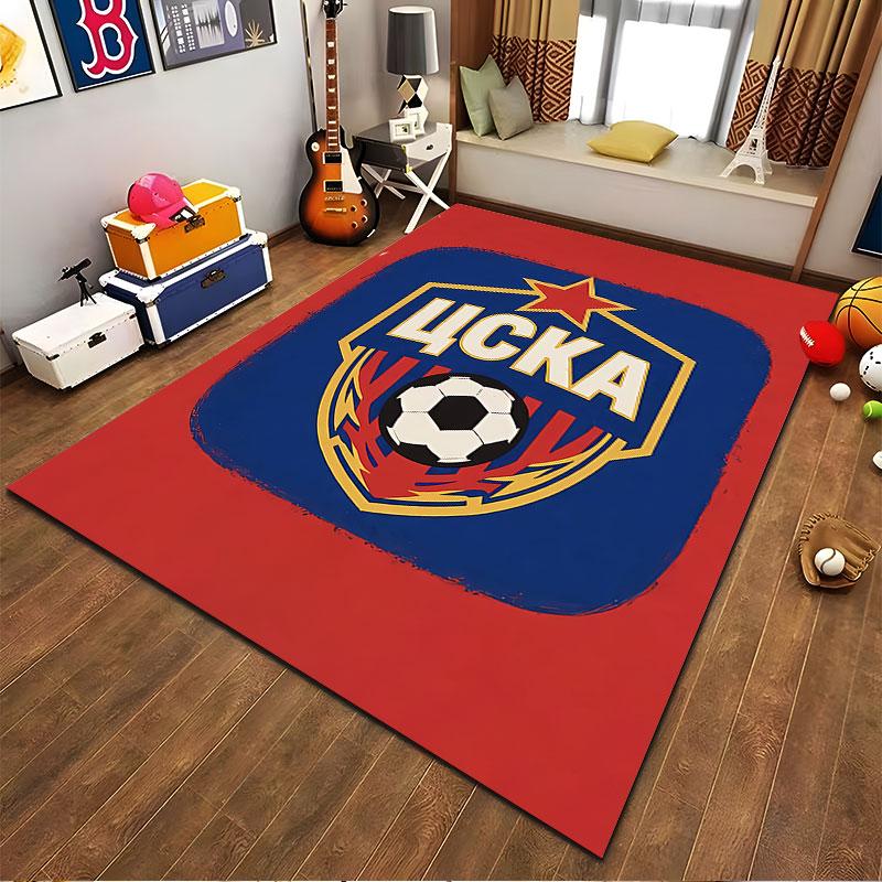 Red and Blue Soccer Emblem Carpet suitable as a non-slip mat for the living room or bedroom sofa