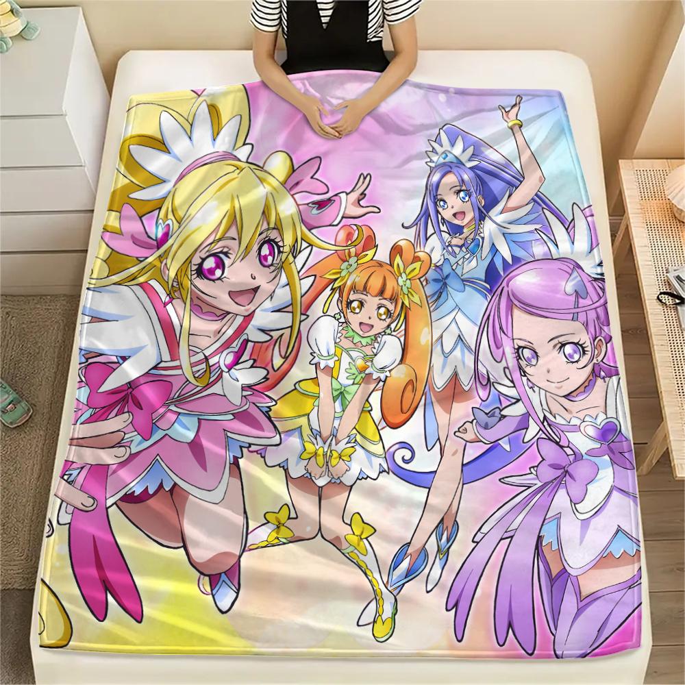 Pretty Cure Main Characters pattern Flannel Blanket, High quality Comfortable for All Seasons, Home Decor, Warmth and Comfort, Perfect for Gifts.