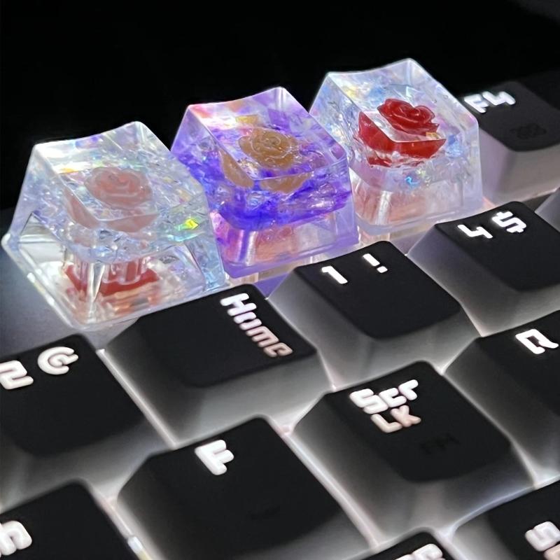 Handmade OEM Floral Resin Keycap Translucently Epoxy Camellia for Mechanical Keyboards Aesthetic Keycap Replacement