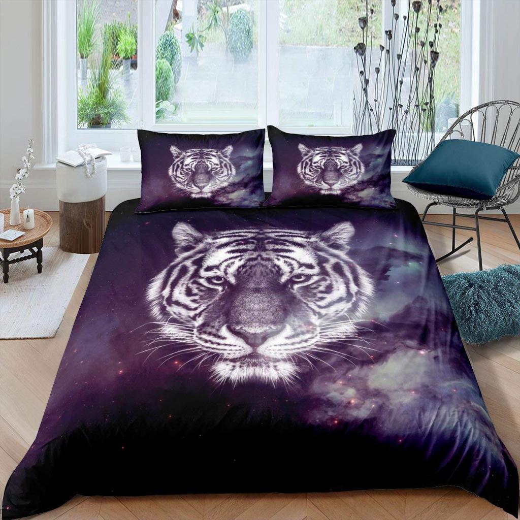 White Tiger Red Rose King Queen Duvet Cover Africa Big Cat Flower Bedding Set For Teen Adult Animal 2/3pcs Quilt Cover