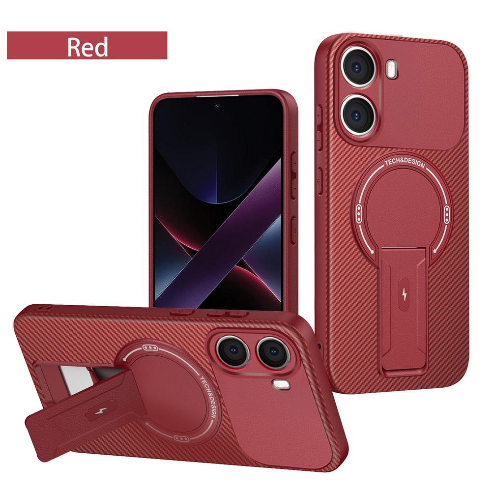 Carbon Fiber Invisible Stand Holder Built-in Magnetic Ring Case for Poco F7 Ultra POCO F7 Pro X7 Pro M6 C75 C71 C65 C61 Cover