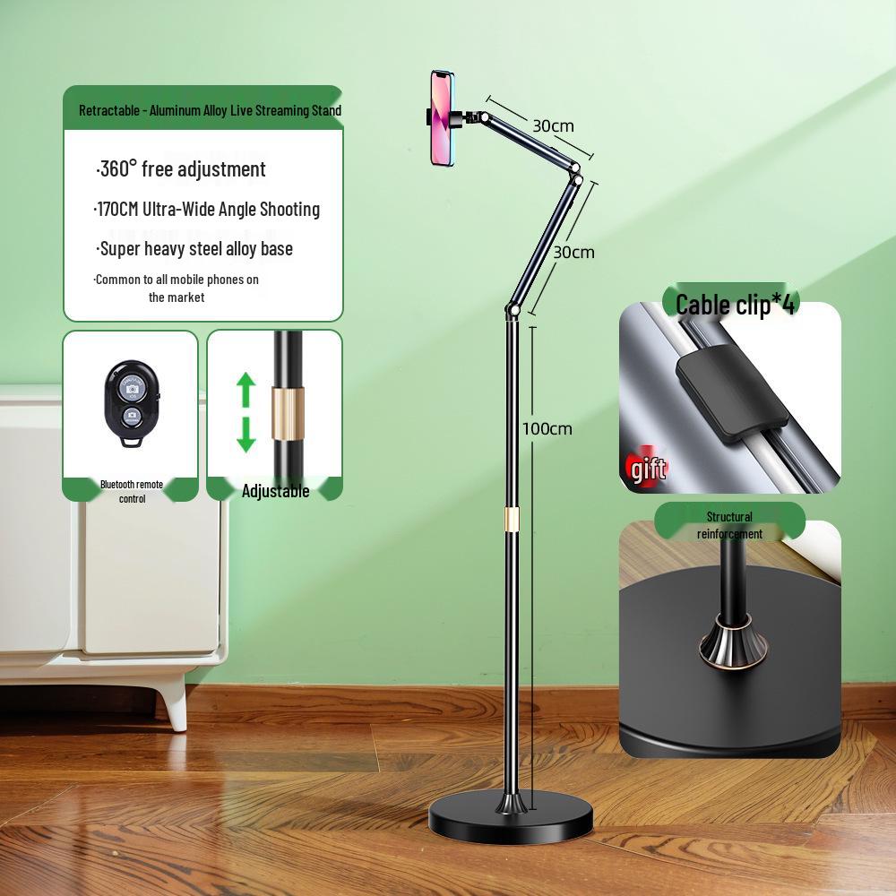 360° Floor-Standing Mobile Phone Stand for Overhead Shots & Selfie Live Broadcasts