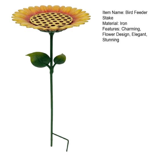 Sunflower Bird Feeder Bath for Outdoor Metal Flower Bee Watering Station with Stake Decorative Butterfly Pollinator Feeder Tray for Yard Lawn Patio
