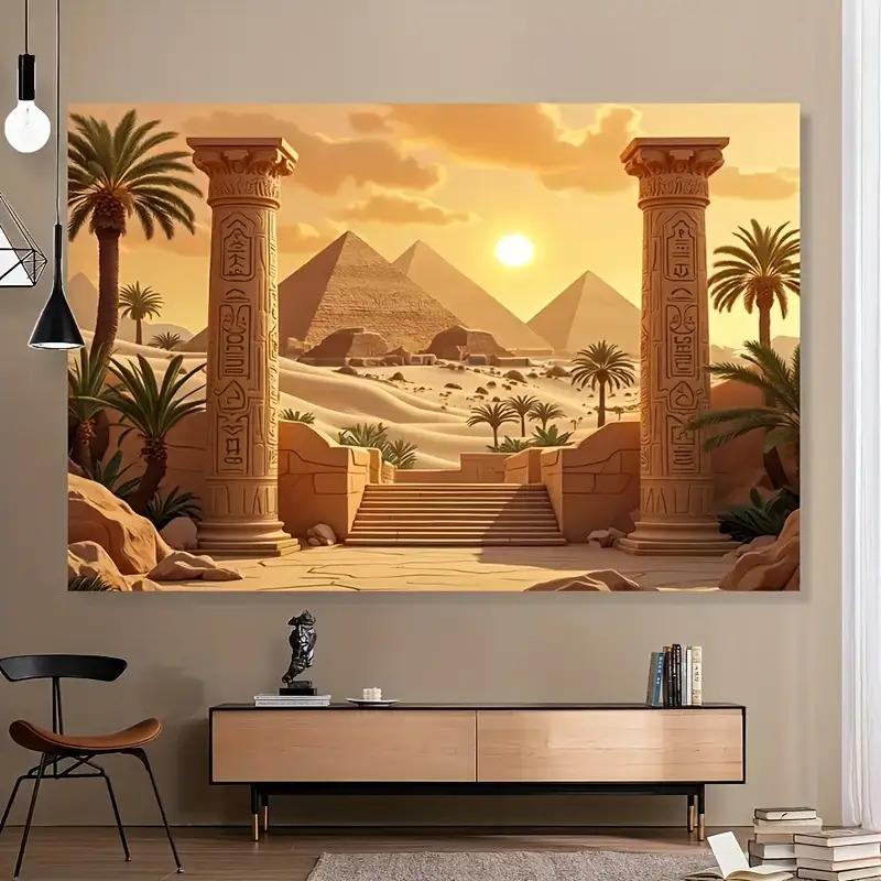 2D flat design 1-piece Egyptian pyramid tapestry suitable for living room bedroom and themed parties