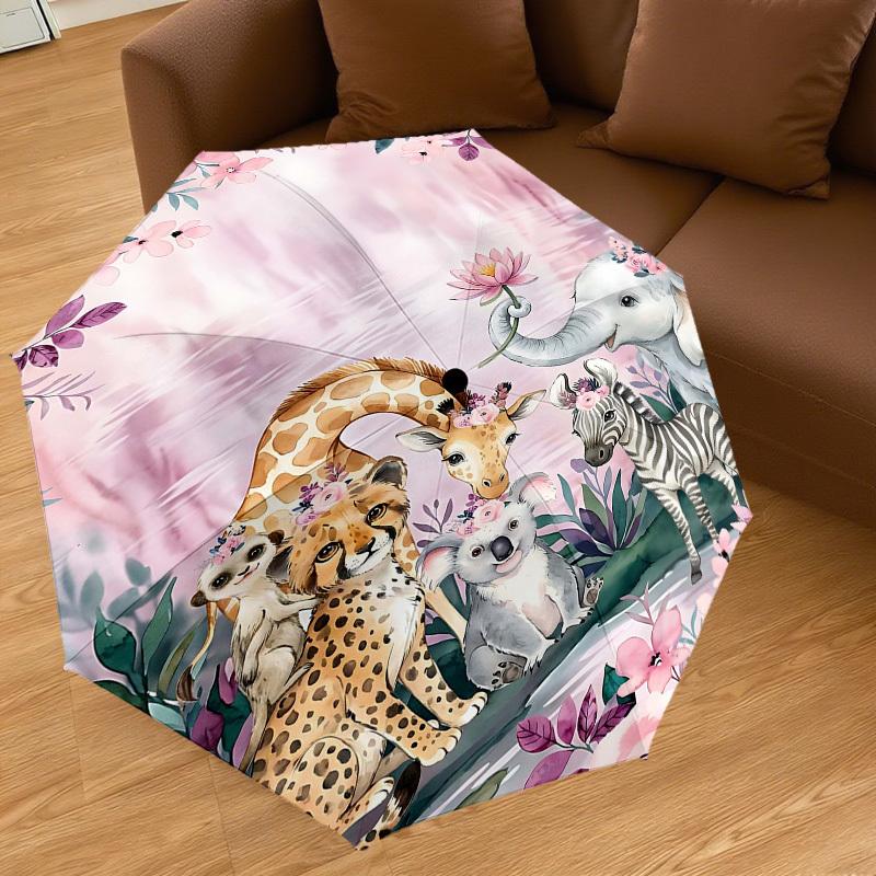 1PC Zoo Animal Umbrella-8-Rib Reinforced, Automatic Open, Lightweight & Durable, Fashion Accessory for Outdoor, H0354
