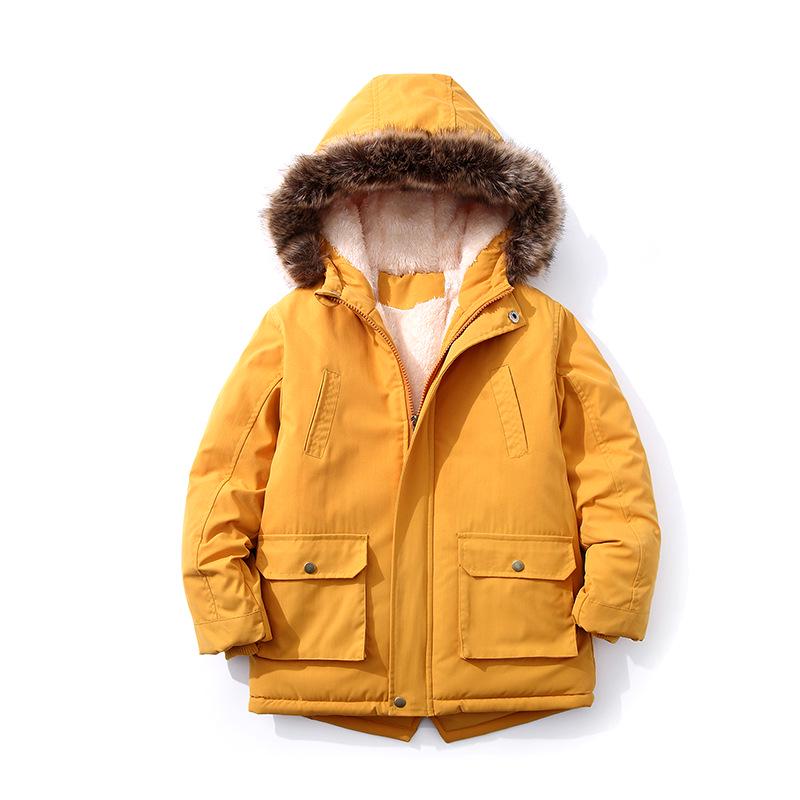 

2022 Winter Boys Hooded Cotton Jacket with Velvet, Thick & Warm Children s Fashion Coat 100 cm жёлтый