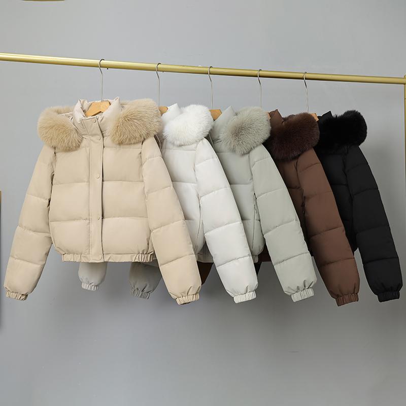 Fashion Winter Coat Female Short Parkas Hooded Faux Fur Collar Loose Thick Warm Women's Jackets